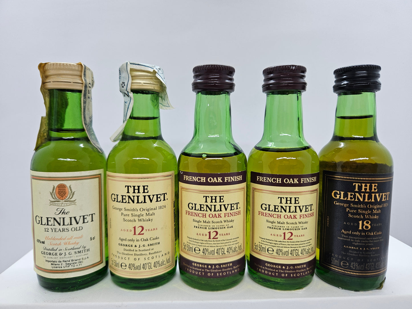 5 miniature The Glenlivet 12/18 years old scotch whisky
