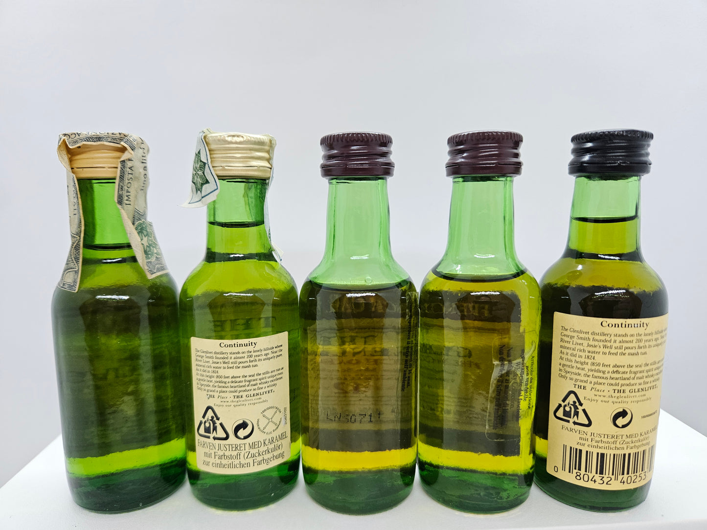 5 miniature The Glenlivet 12/18 years old scotch whisky