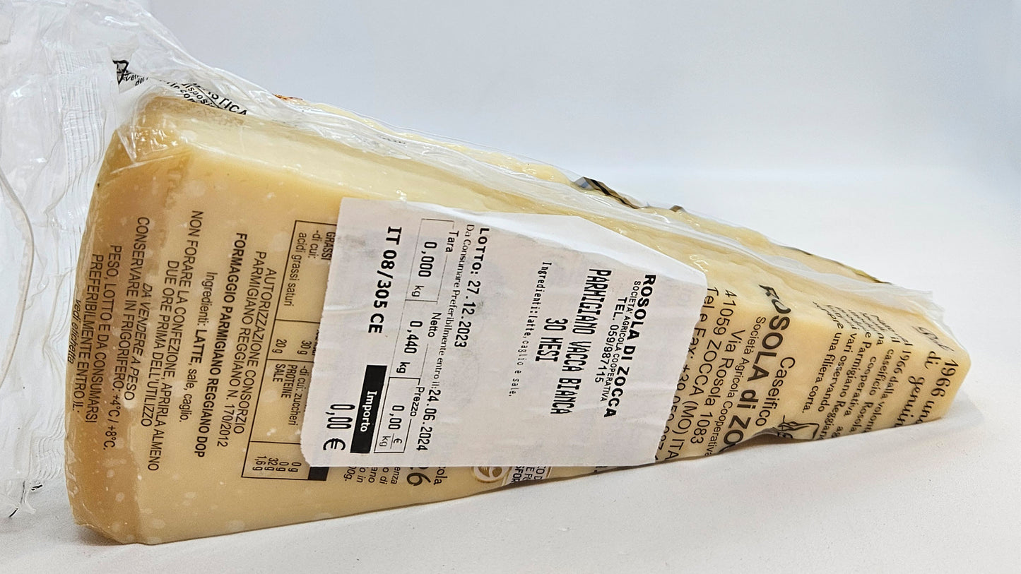 Parmigiano Reggiano Vacca Bianca 30 mesi Caseificio di Rosola trancio da 0,50 kg