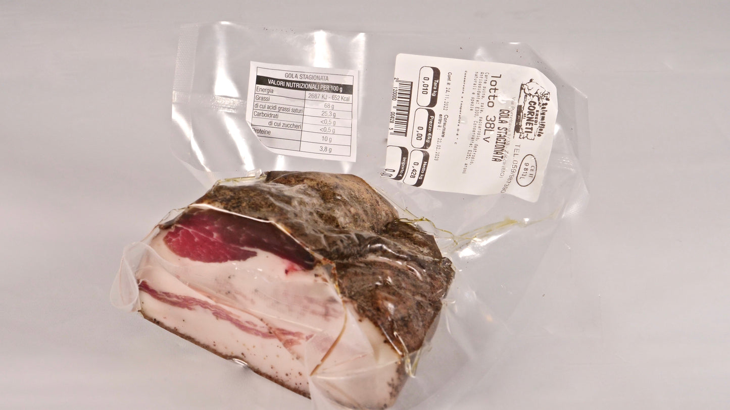 Gola stagionata speziata di montagna Salumificio Eredi Corneti Zocca trancio da 1,000 kgs