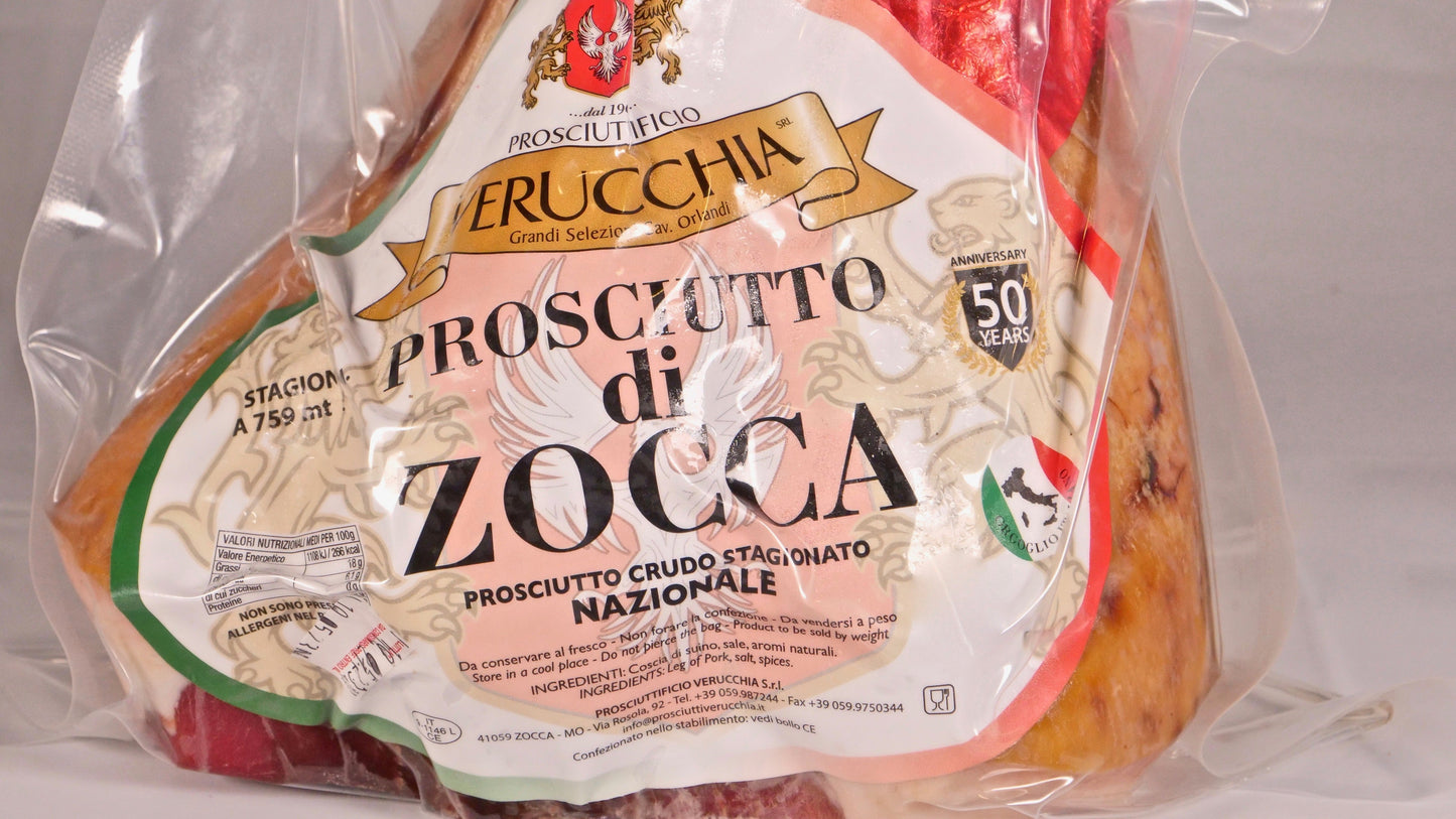 Prosciutto crudo di Zocca trancio da 2,400 kgs, stagionatura 28 mesi. Prosciuttificio Verucchia
